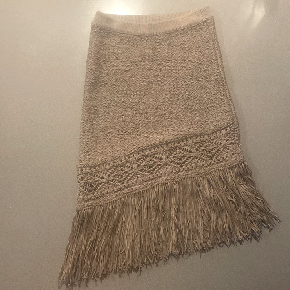 BCBG Max Azria XS Fringe and Crochet Asymmetrical Pencil Skirt